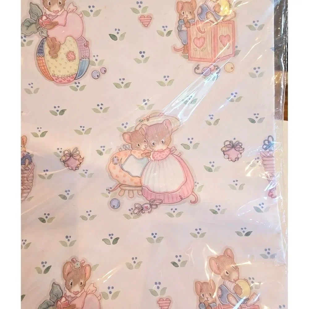 VTG 90s CR Gibson Cara Marks Mouse‎ Family Gift Wrap Flomo Bear Bag Deadstock